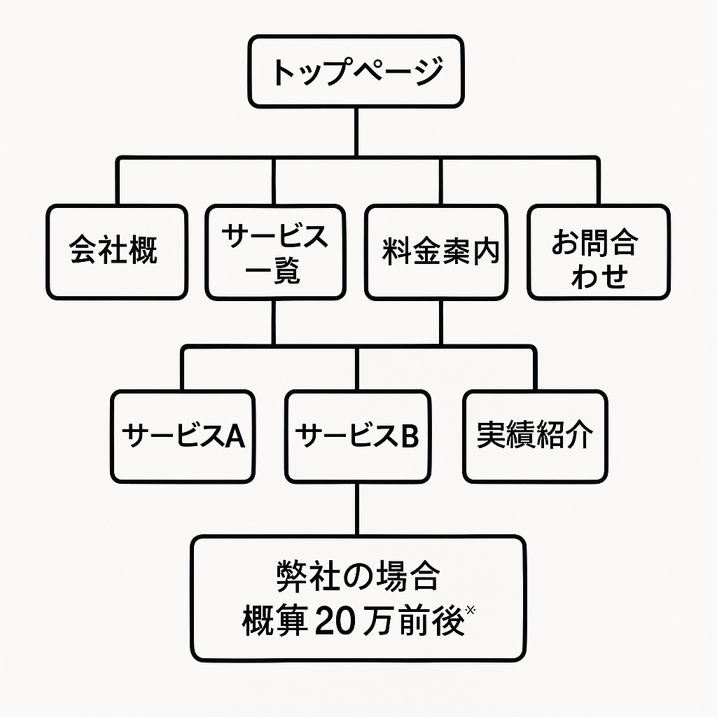 サイトマップ15ページ弊社の場合約20万円