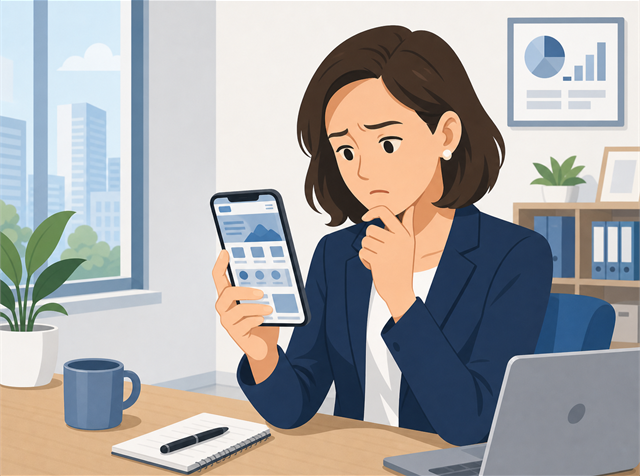 スマホでホームページを確認する担当者のイラスト
